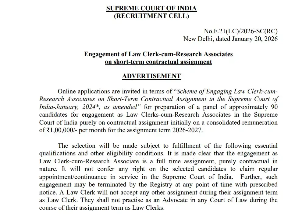 Supreme Court Law Clerk Recruitment 2026