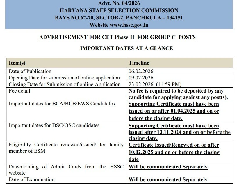 Official Notification HSSC Group C Recruitment 2026